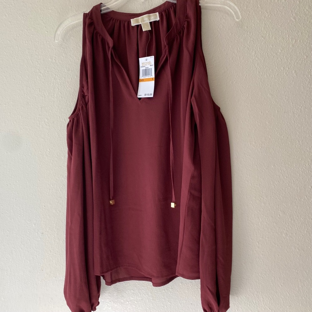 Michael Kors Small NWT Martin Cold Shoulder Long Sleeve Blouse